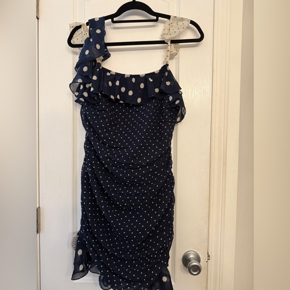 ASOS Navy Polka Dot Ruffle Dress - Picture 4 of 5